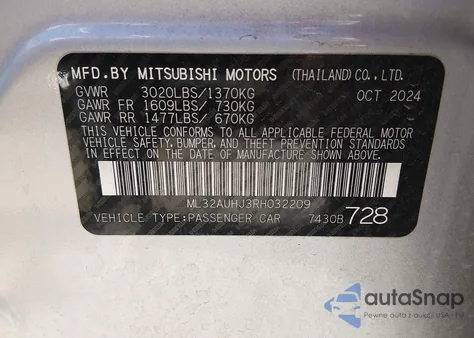 2024 Mitsubishi Mirage Es/Le из США, поврежденный, VIN ML32AUHJ3RH032209